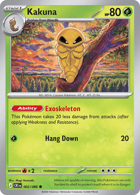 Kakuna 002/086 Reverse Holo Pokemon Card