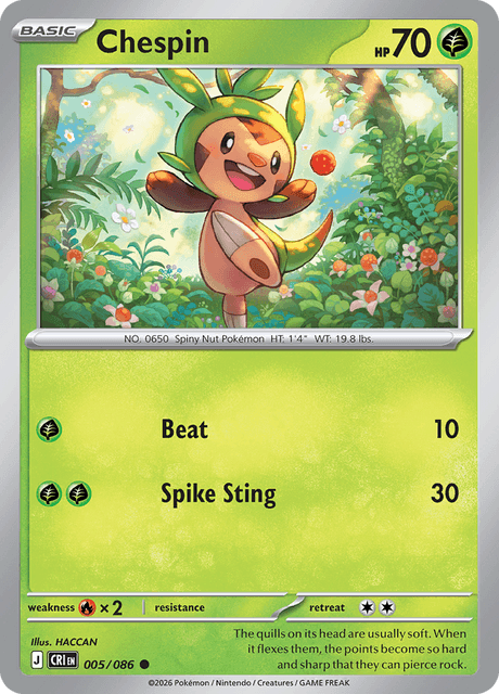 Chespin 005/086 Chaos Rising Common Pokemon Card