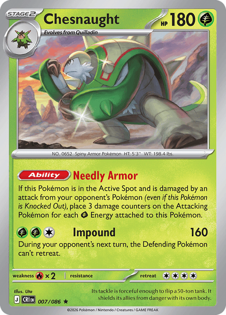 Chesnaught 007/086 Reverse Holo Pokemon Card