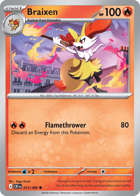Braixen 012/086 Reverse Holo Pokemon Card