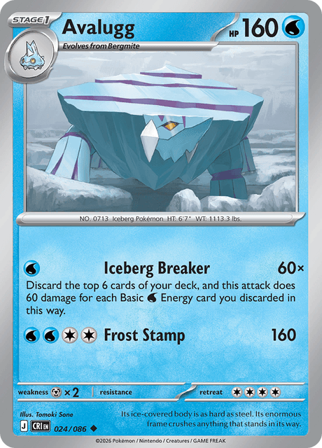 Avalugg 024/086 Reverse Holo Pokemon Card