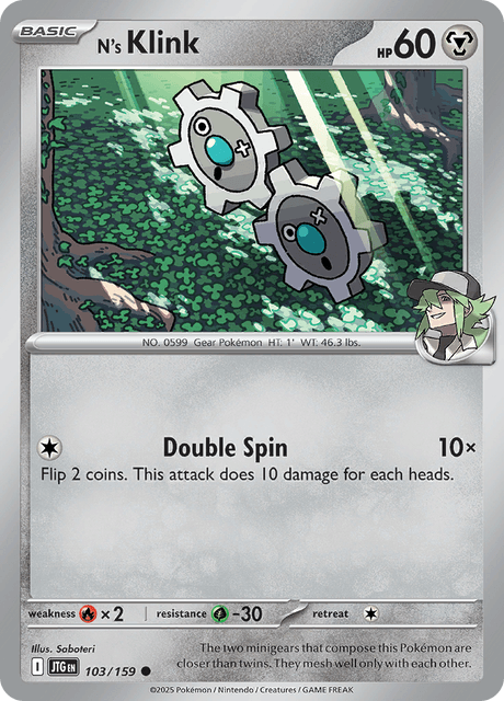 N's Klink 103/159 Journey Together Reverse Holo Pokemon Card