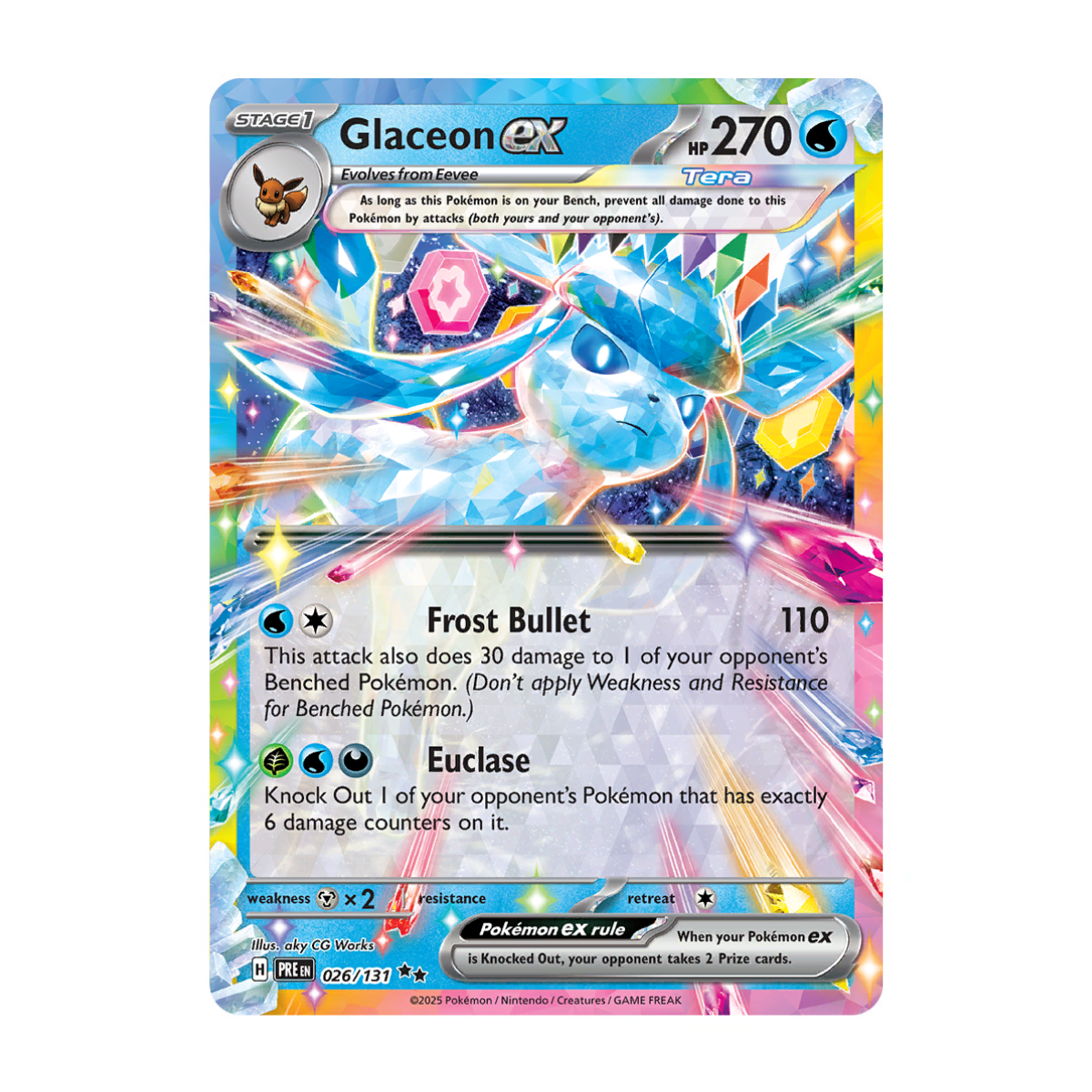 Glaceon ex 026/131 Double Rare Scarlet and Violet Prismatic Evolutions Card