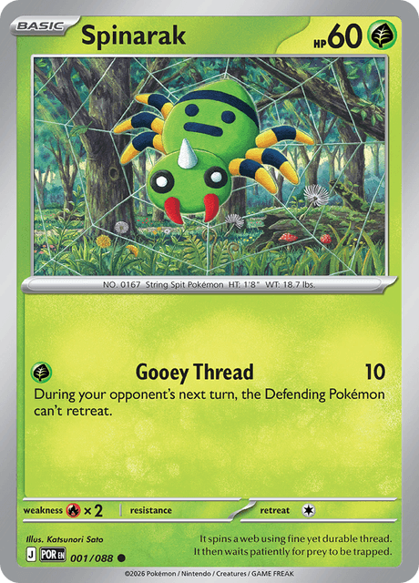 Spinarak 001/088 Reverse Holo Pokemon Card
