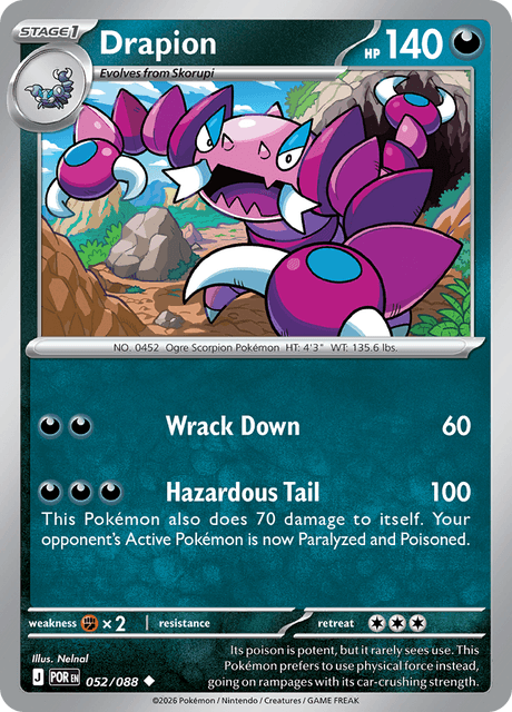 Drapion 052/088 Reverse Holo Pokemon Card