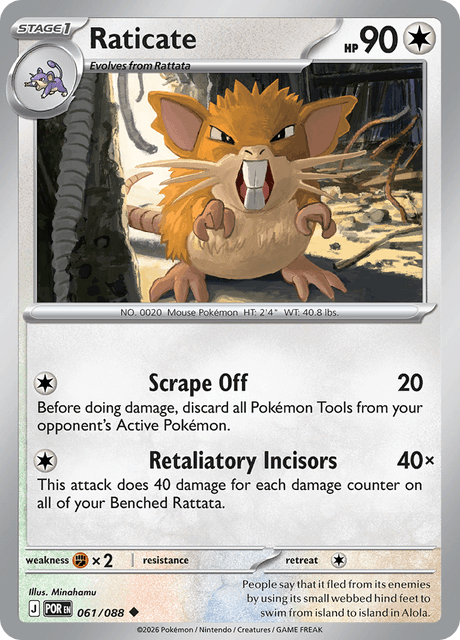 Raticate 061/088 Reverse Holo Pokemon Card