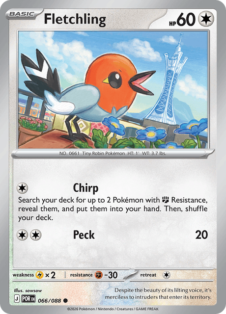 Fletchling 066/088 Reverse Holo Pokemon Card