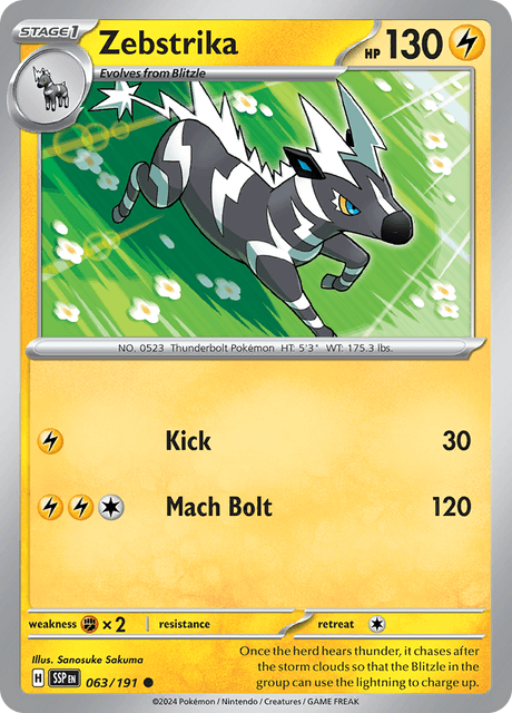 Zebstrika 063/191 Surging Sparks Common Pokemon Card