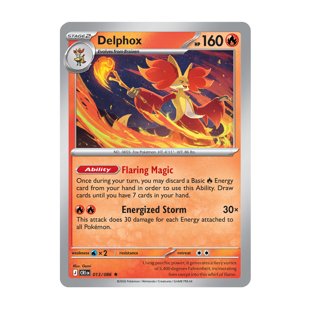 Delphox - 013/086 - Chaos Rising - Pokémon Single Card
